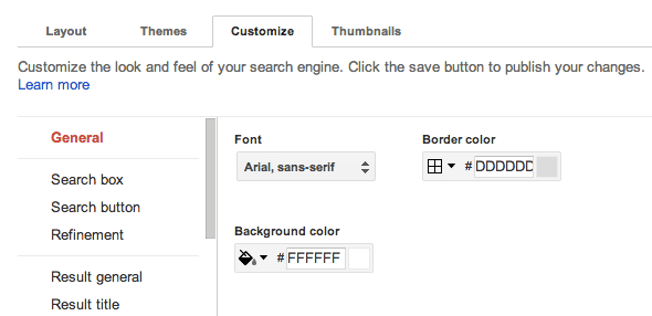 Customization options for Google Custom Search Engine