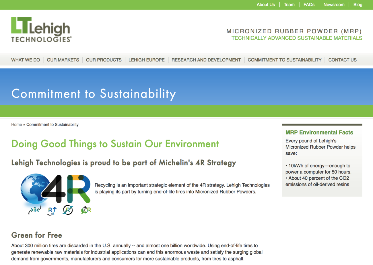 Screenshot: Lehigh Technologies Commitment to Sustainability Page