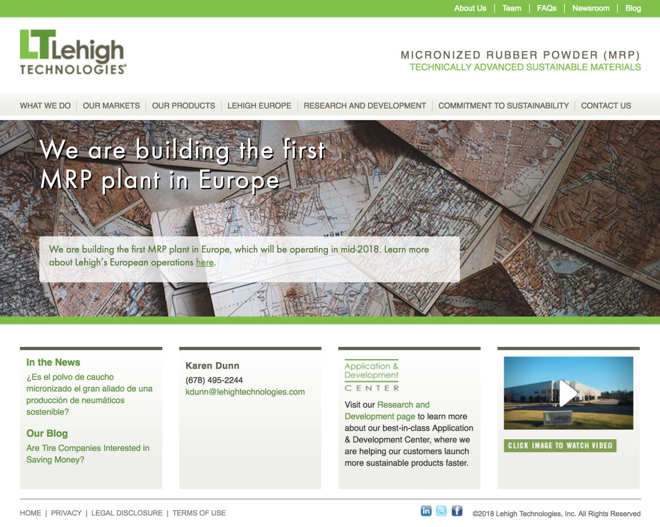 Screenshot: Lehigh Technologies Home Page