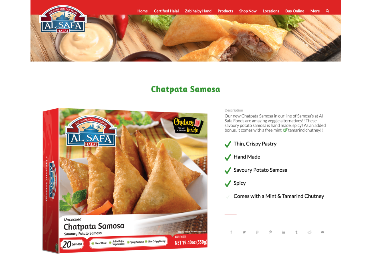 Screenshot of an Al Safa Foods website product page