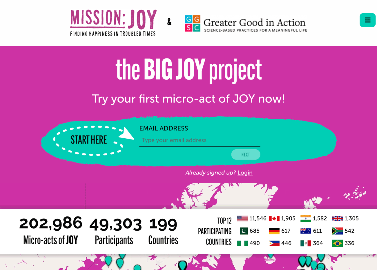 Screenshot of The BIG JOY Project home page