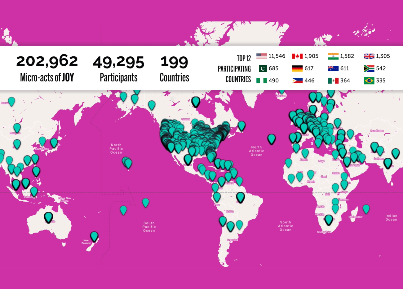 Screenshot of The BIG JOY Project user location map