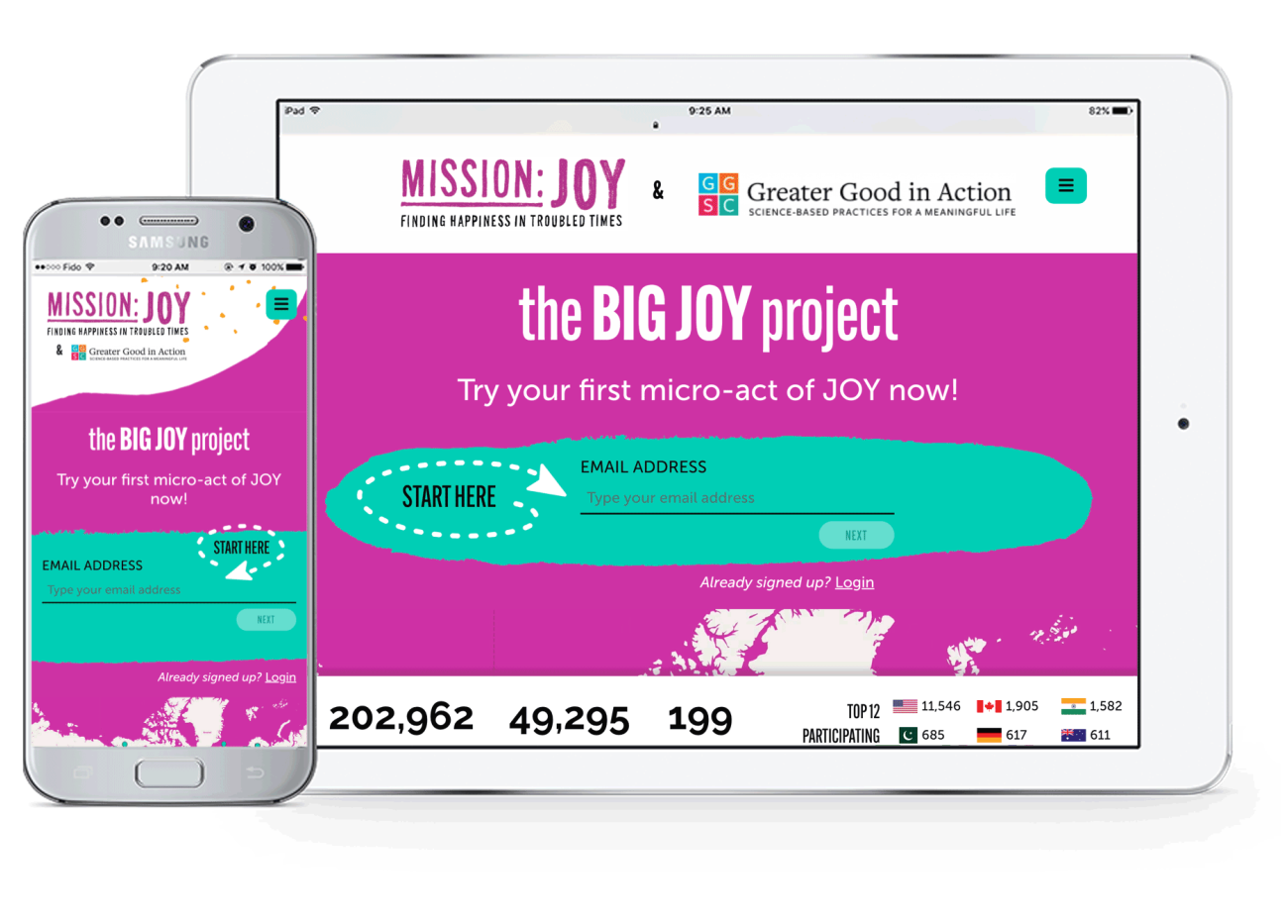 Screenshot of The BIG JOY Project on mobile and tablet