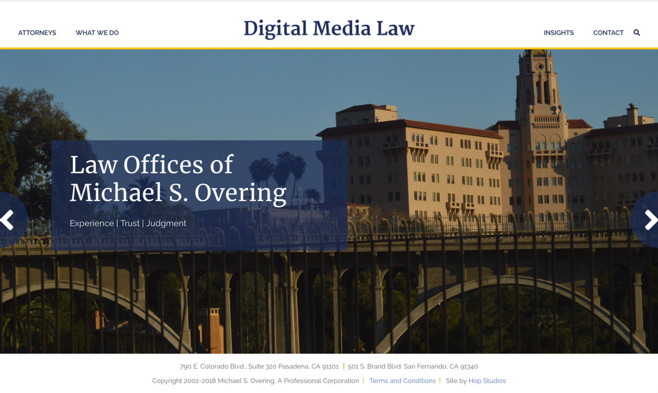 Screenshot of Digital Media Law website homepage
