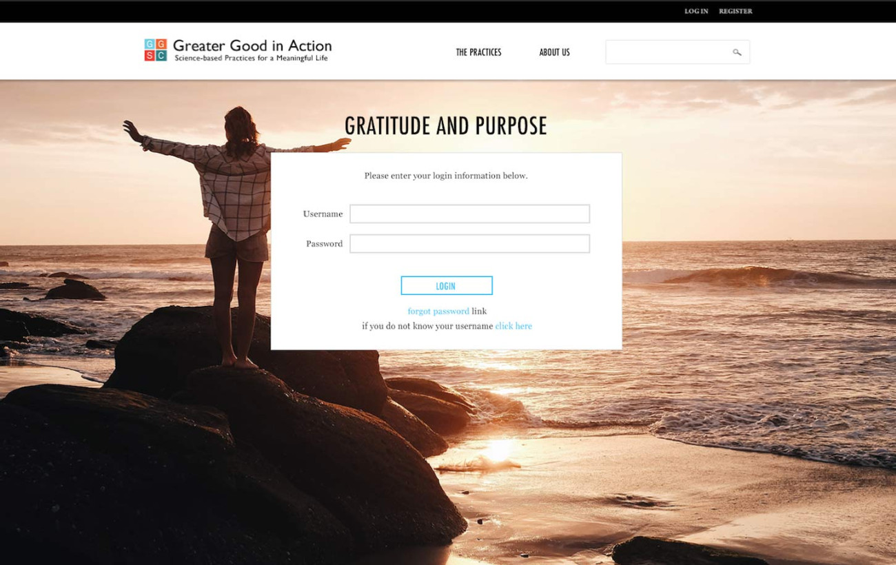 Screenshot of Gratitude and Purpose website home page
