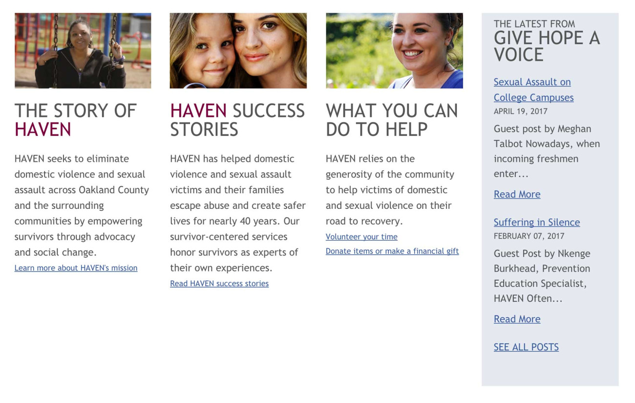 Screenshot of Haven website About page