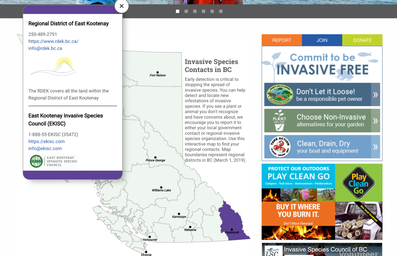 Screenshot of the ISCBC Website Interactive Map