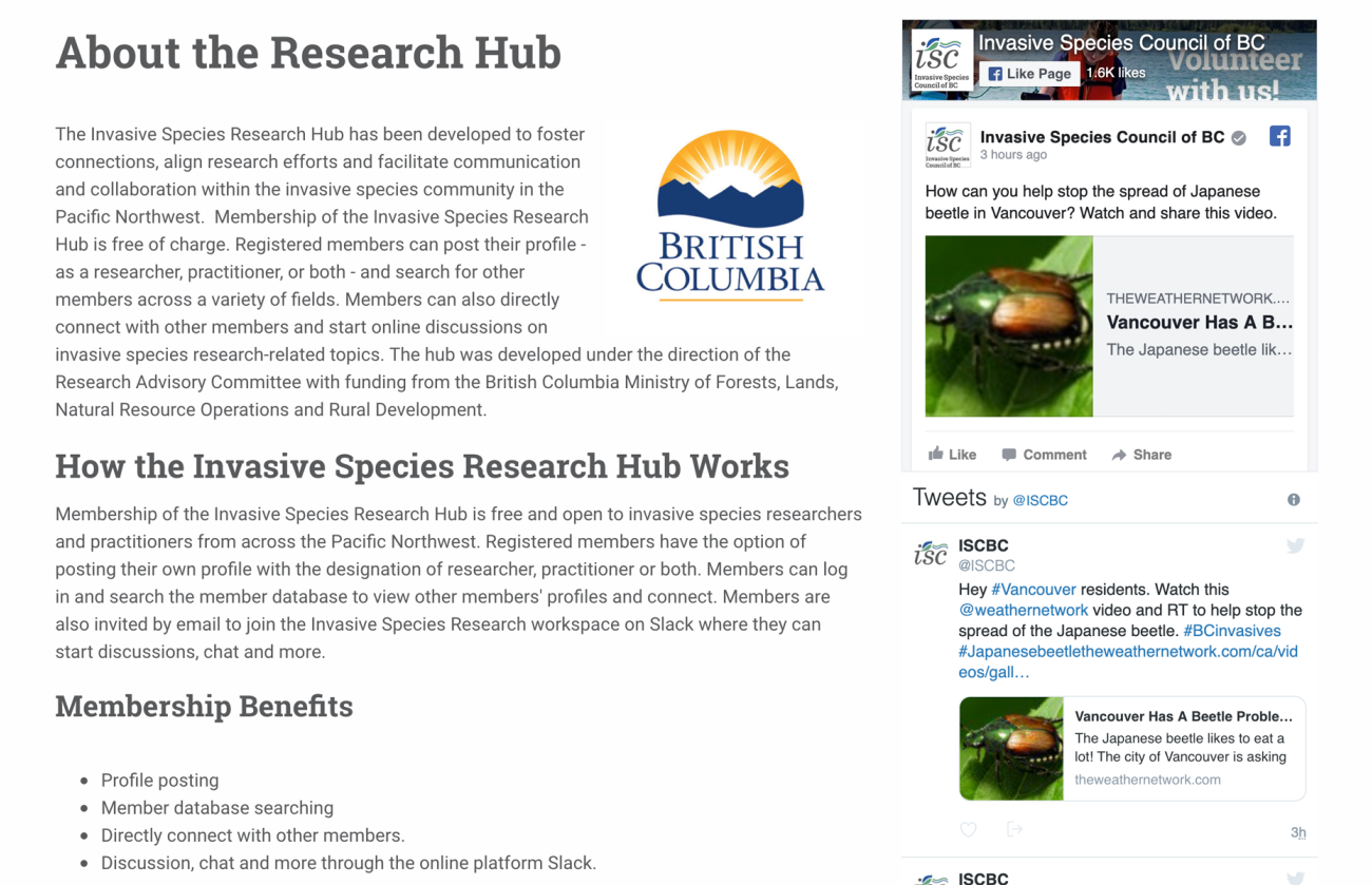 Screenshot of the ISCBC Website Research Hub About Page