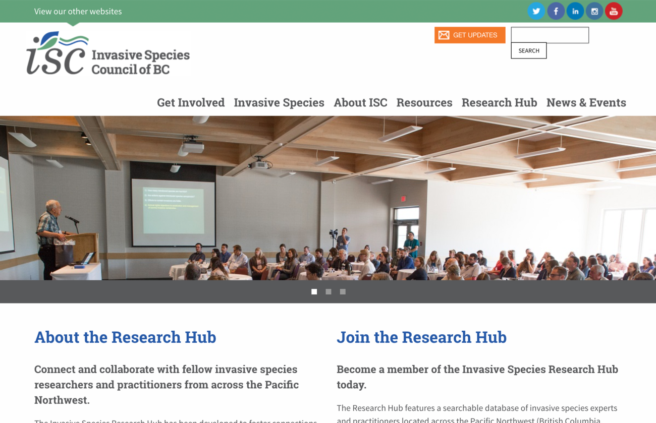 Screenshot of the ISCBC Website Research Hub Home