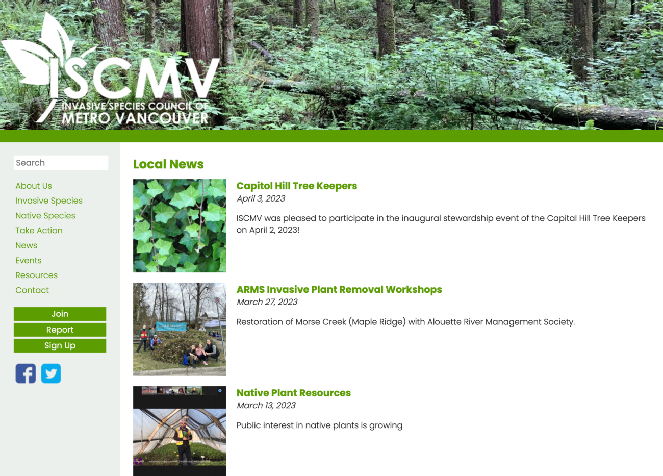 Screenshot of ISCMV Local News page