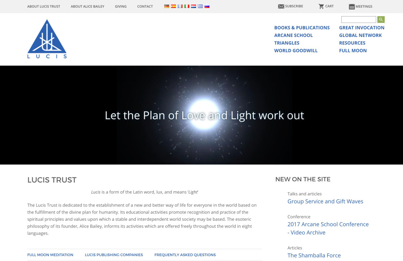 Screenshot of The Lucis Trust website home page