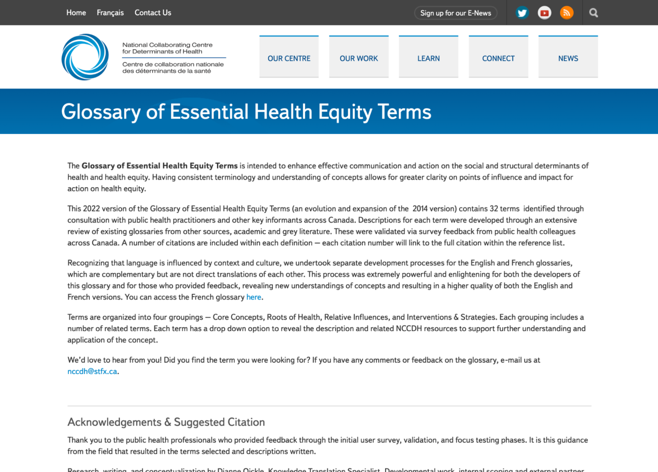 Screenshot of the NCCDH Glossary of Essential Health Equity Terms