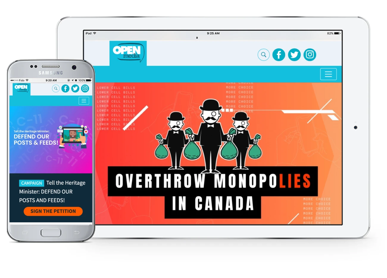 Screenshot of OpenMedia website on mobile and tablet devices