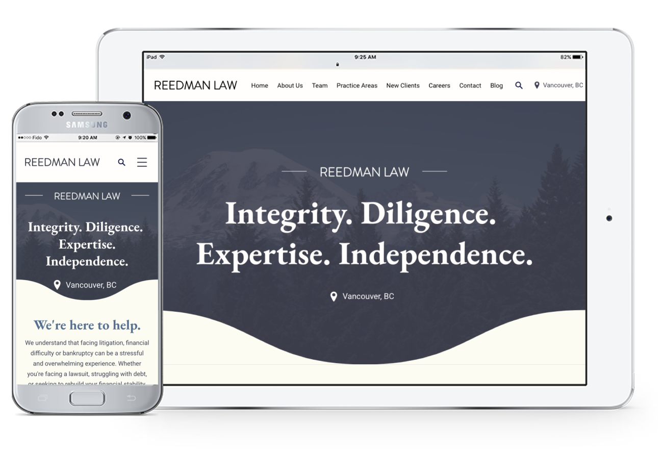 Screenshot of Reedman Law website on mobile and tablet devices