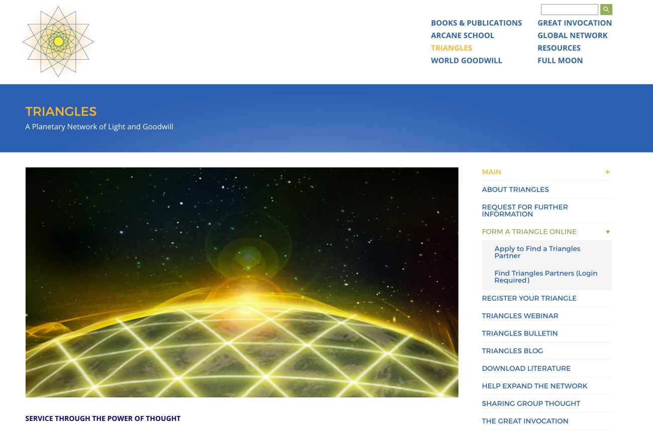 Screenshot of The Lucis Trust website Triangles service page
