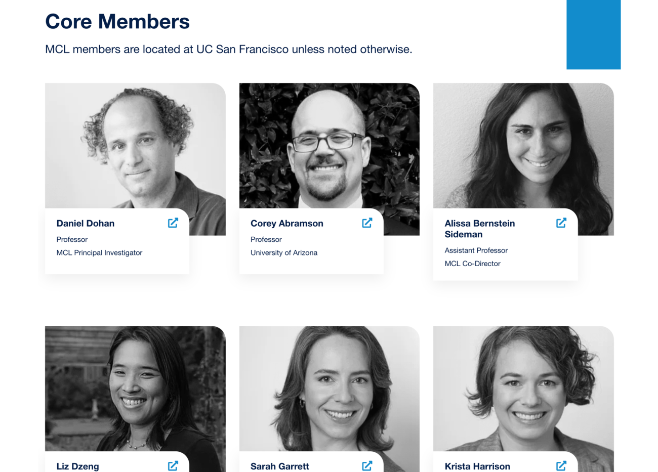 Screenshots of UCSF Culture of Medicine core members page