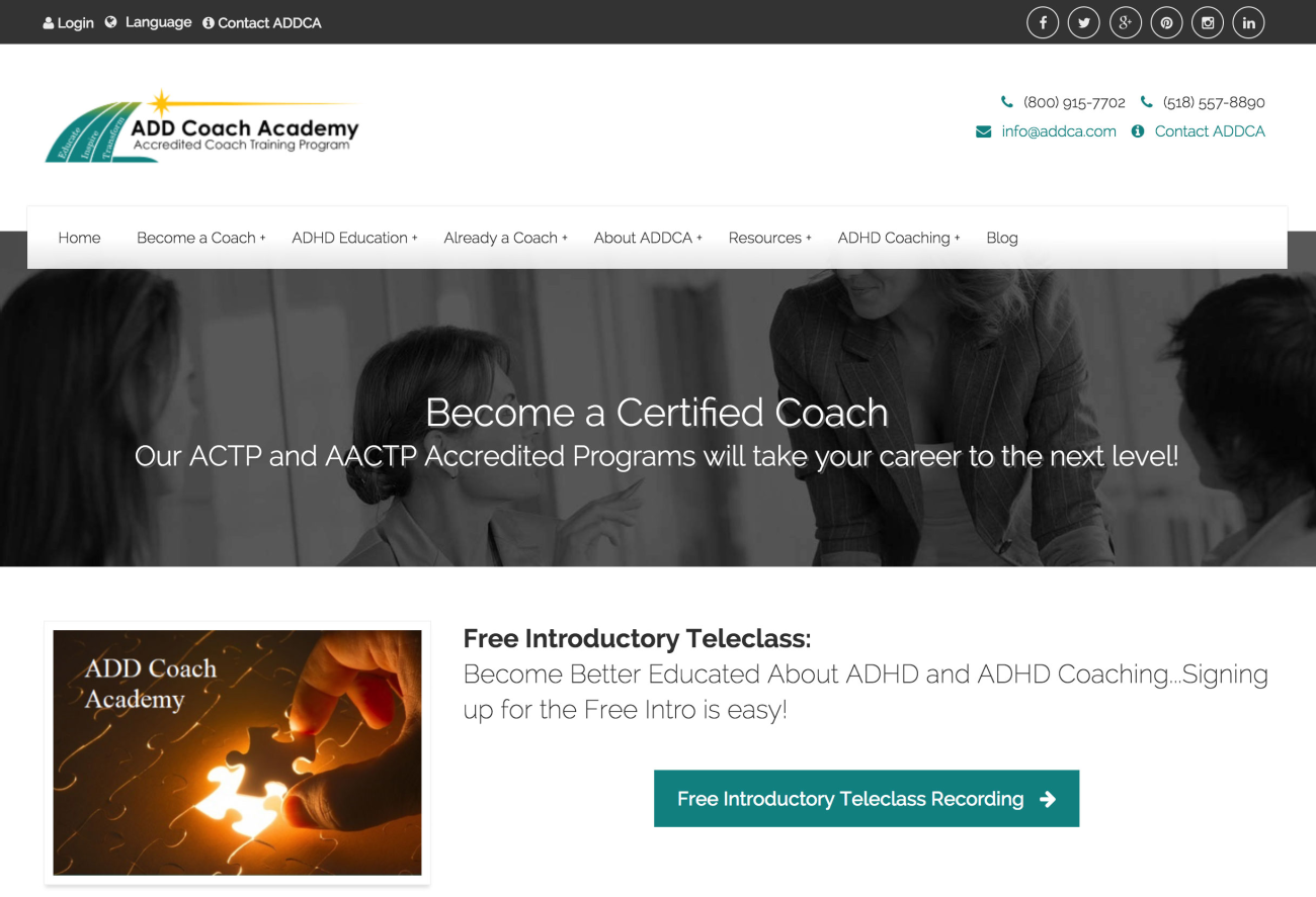 Screenshot of ADDCA website home page