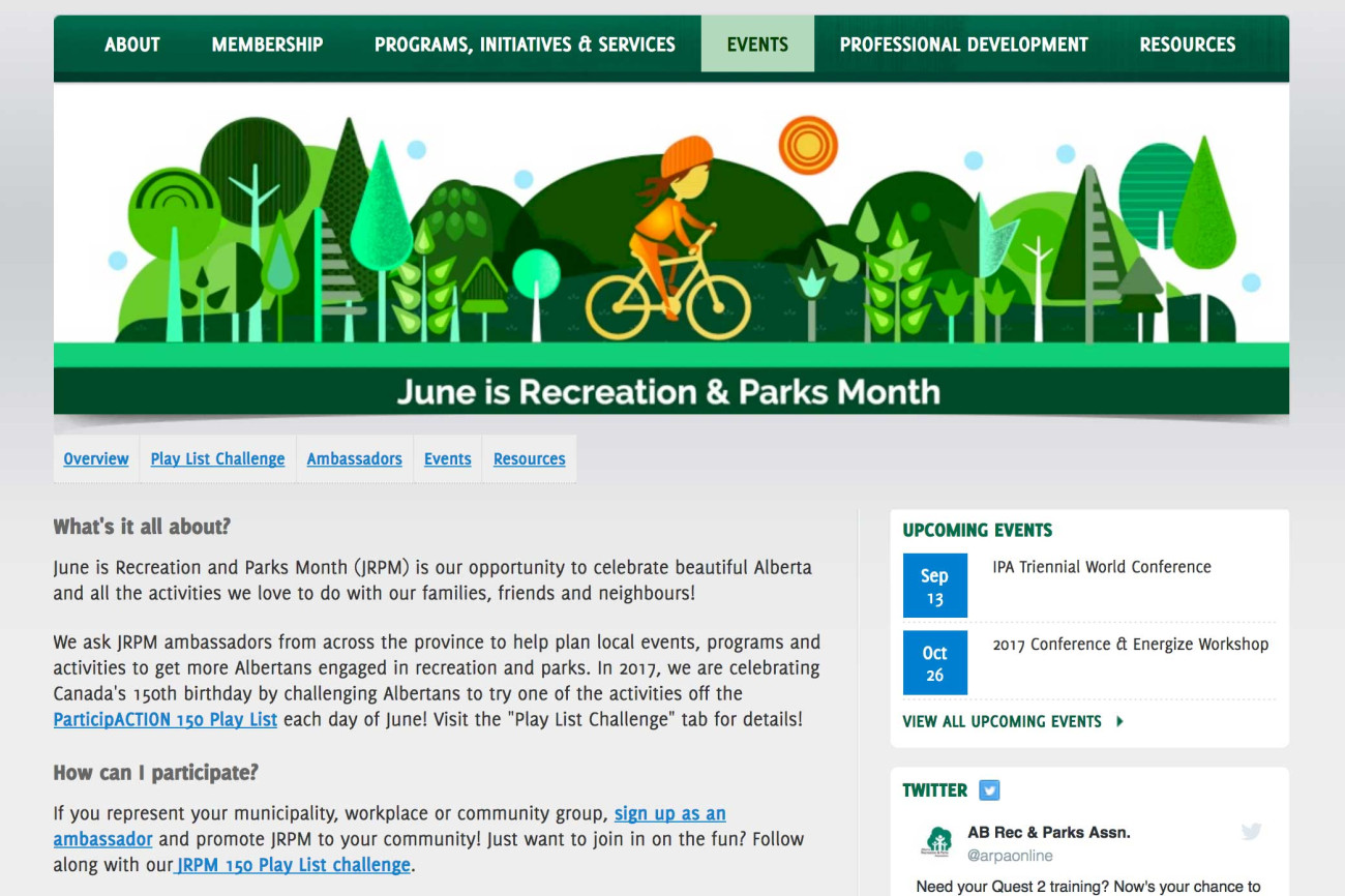 Screenshot of ARPA website Event page