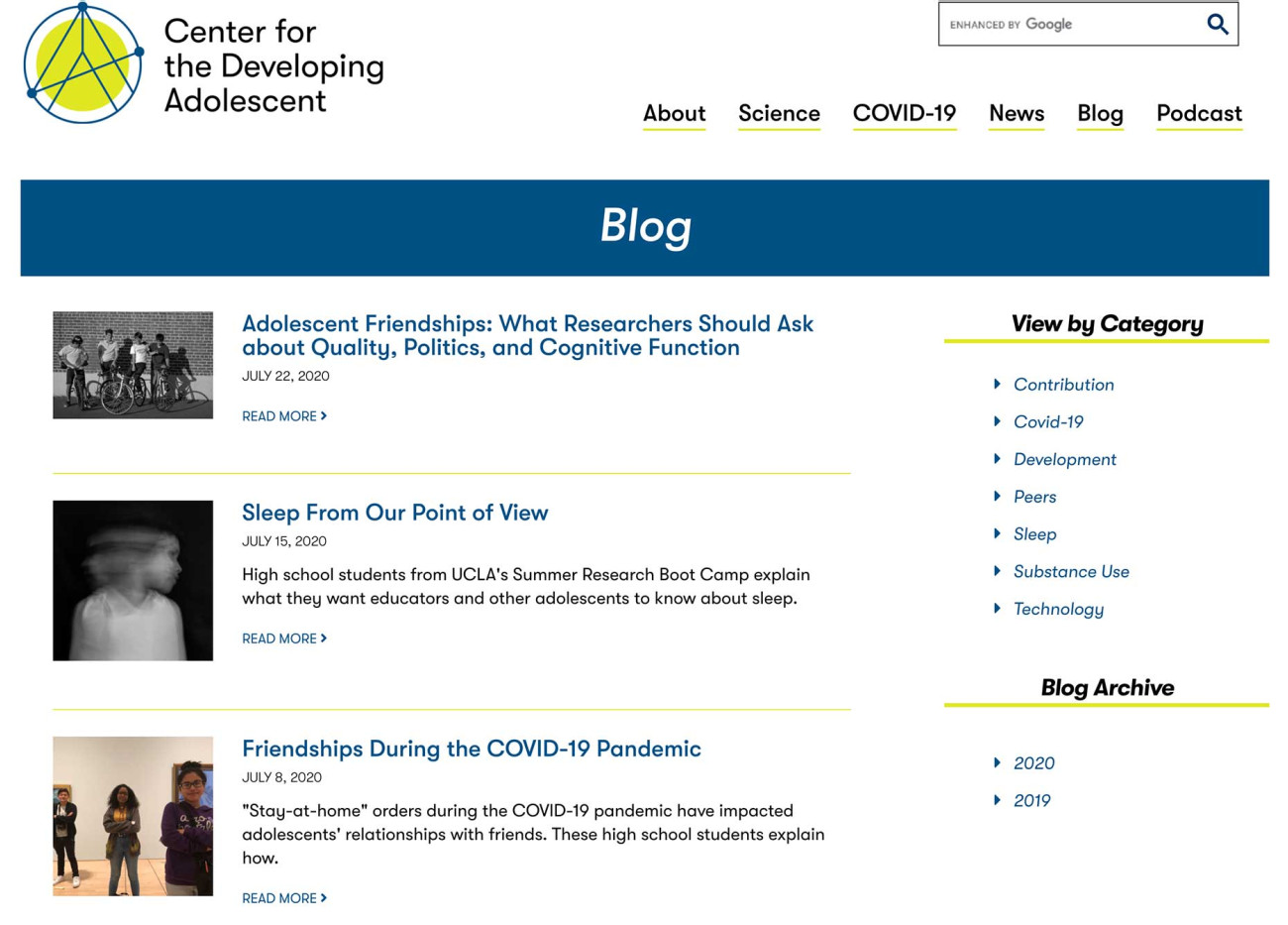 Screenshot of the CDA website blog page