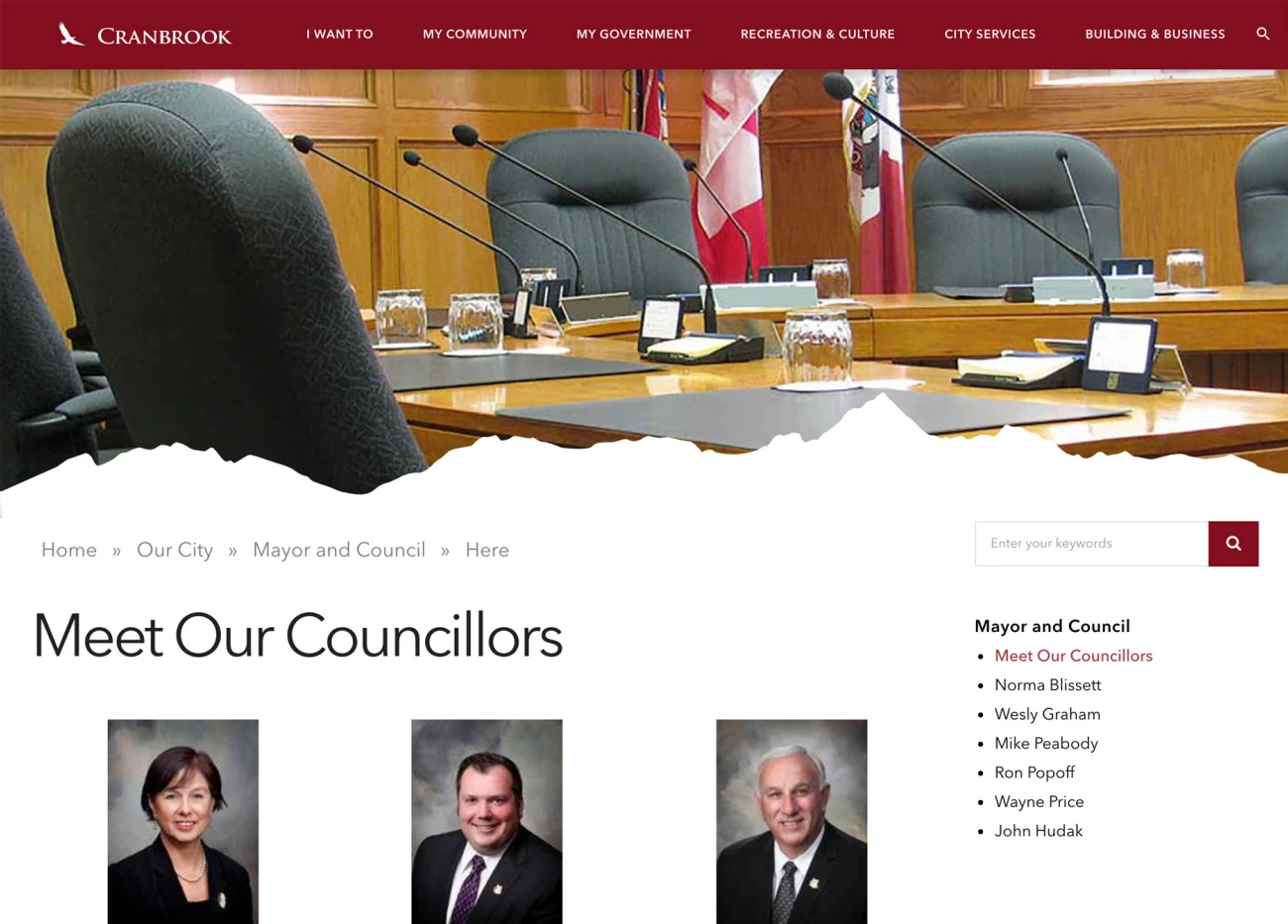 Screenshot of City Councillors page