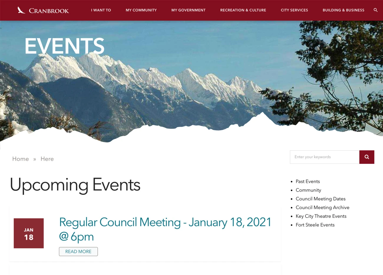 Screenshot of Cranbrook events page