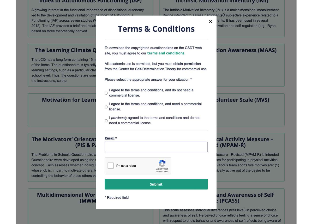 Screenshot of CSDT Terms & Conditions overlay