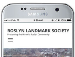 Thumbnail  Screenshot of the Roslyn Landmark Society website home page on mobile and tablet