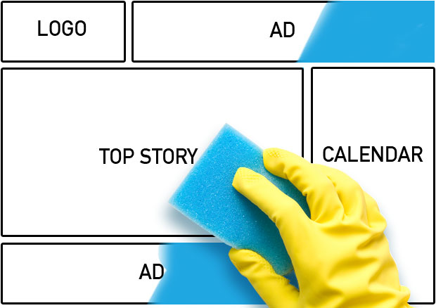 Image of a hand using a sponge to remove ads from a website