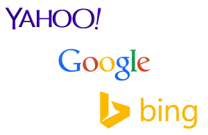 Logos of Yahoo, Google, and Bing